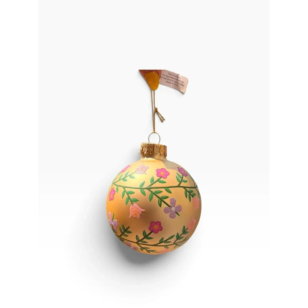 New $35 Bloomingdale’s glass floral enchanted forest Christmas ornament ball